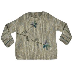 VTG SIGRID OLSEN SPORT Long Sleeve Floral Green Sweater Knit Top Size 2X